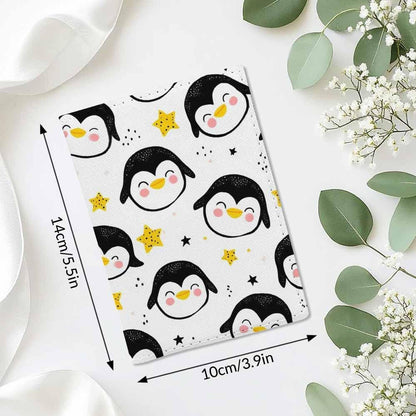 Penguins Passport Holder for Travel Childish Animal and Stars PU Leather Passport Cover Wallet Cute Passport Card Holder for Women and Men