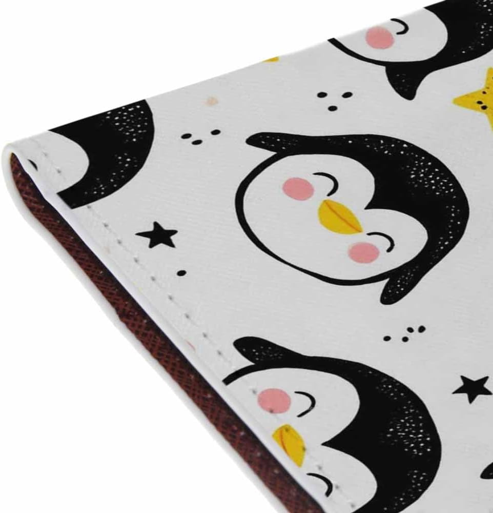 Penguins Passport Holder for Travel Childish Animal and Stars PU Leather Passport Cover Wallet Cute Passport Card Holder for Women and Men