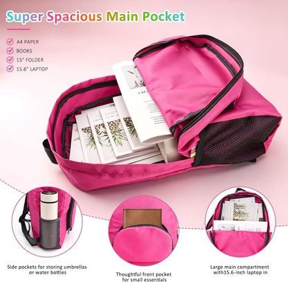 Bulk 10 Pack 17 Inch Foldable Backpacks for Travel, 5 Colors | Waterproof nylon, multi-layer laptop compartment, wide shoulder straps, multi solid colors unisex for school commute business