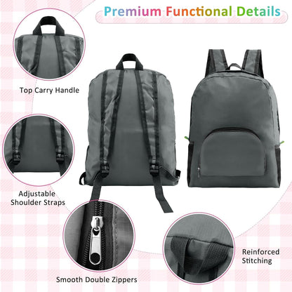 Bulk 10 Pack 17 Inch Foldable Backpacks for Travel, 5 Colors | Waterproof nylon, multi-layer laptop compartment, wide shoulder straps, multi solid colors unisex for school commute business