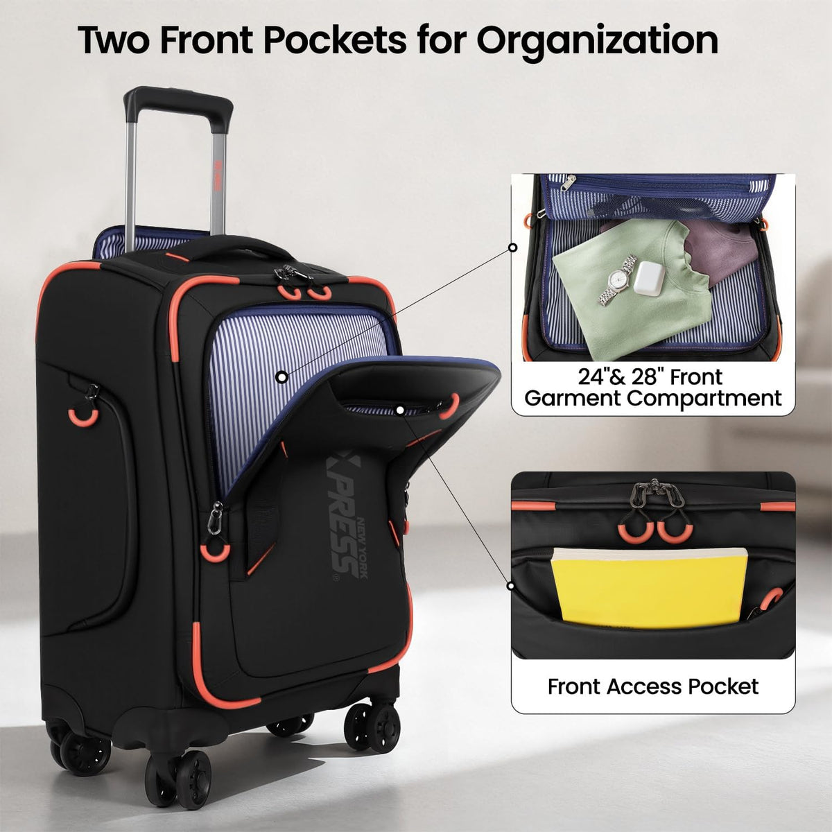 22" Luggage, Softside Suitcase w/Double Spinner Wheels, Waterproof,Lightweight Rolling Suitcases for Men/Women（Green,22in）