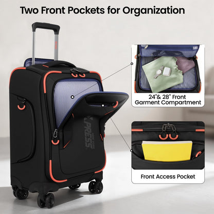 22" Luggage, Softside Suitcase w/Double Spinner Wheels, Waterproof,Lightweight Rolling Suitcases for Men/Women（Green,22in）