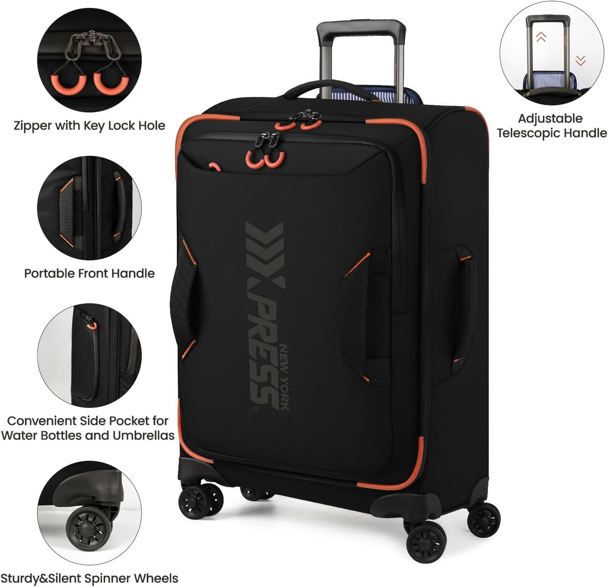 22" Luggage, Softside Suitcase w/Double Spinner Wheels, Waterproof,Lightweight Rolling Suitcases for Men/Women（Green,22in）