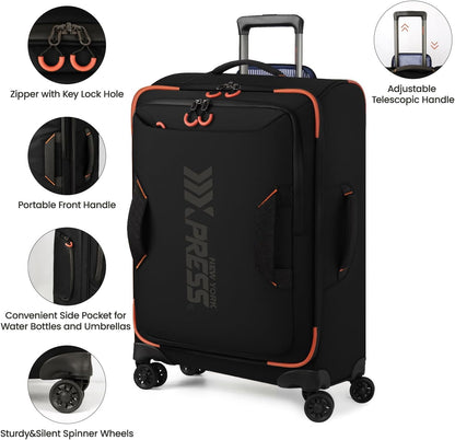 22" Luggage, Softside Suitcase w/Double Spinner Wheels, Waterproof,Lightweight Rolling Suitcases for Men/Women（Green,22in）