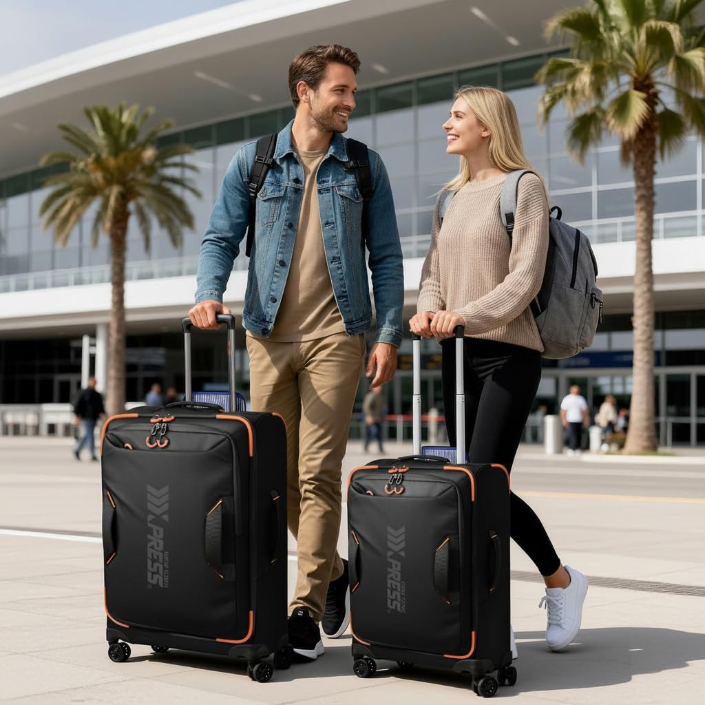 22" Luggage, Softside Suitcase w/Double Spinner Wheels, Waterproof,Lightweight Rolling Suitcases for Men/Women（Green,22in）
