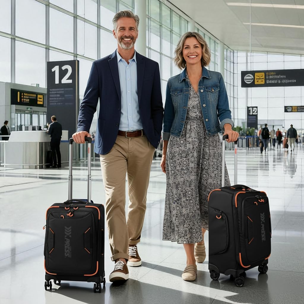 22" Luggage, Softside Suitcase w/Double Spinner Wheels, Waterproof,Lightweight Rolling Suitcases for Men/Women（Green,22in）