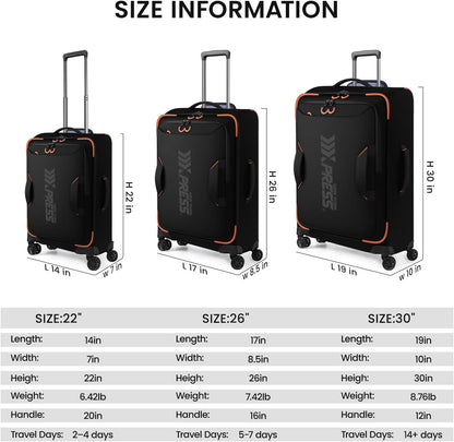 22" Luggage, Softside Suitcase w/Double Spinner Wheels, Waterproof,Lightweight Rolling Suitcases for Men/Women（Green,22in）