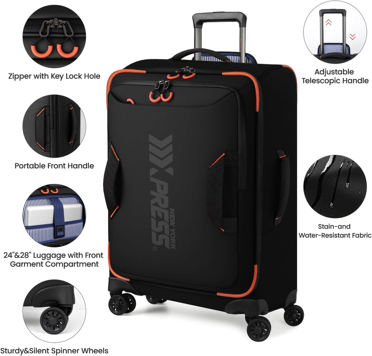 22" Luggage, Softside Suitcase w/Double Spinner Wheels, Waterproof,Lightweight Rolling Suitcases for Men/Women（Green,22in）