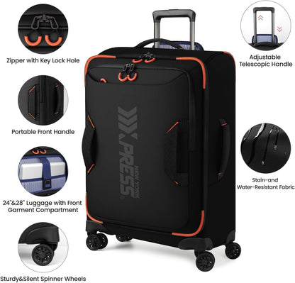 22" Luggage, Softside Suitcase w/Double Spinner Wheels, Waterproof,Lightweight Rolling Suitcases for Men/Women（Green,22in）