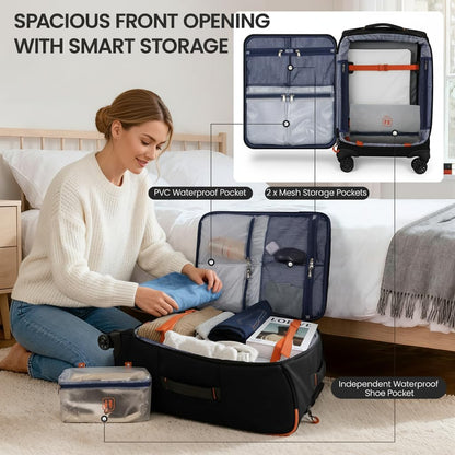 22" Luggage, Softside Suitcase w/Double Spinner Wheels, Waterproof,Lightweight Rolling Suitcases for Men/Women（Green,22in）