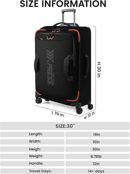 22" Luggage, Softside Suitcase w/Double Spinner Wheels, Waterproof,Lightweight Rolling Suitcases for Men/Women（Green,22in）