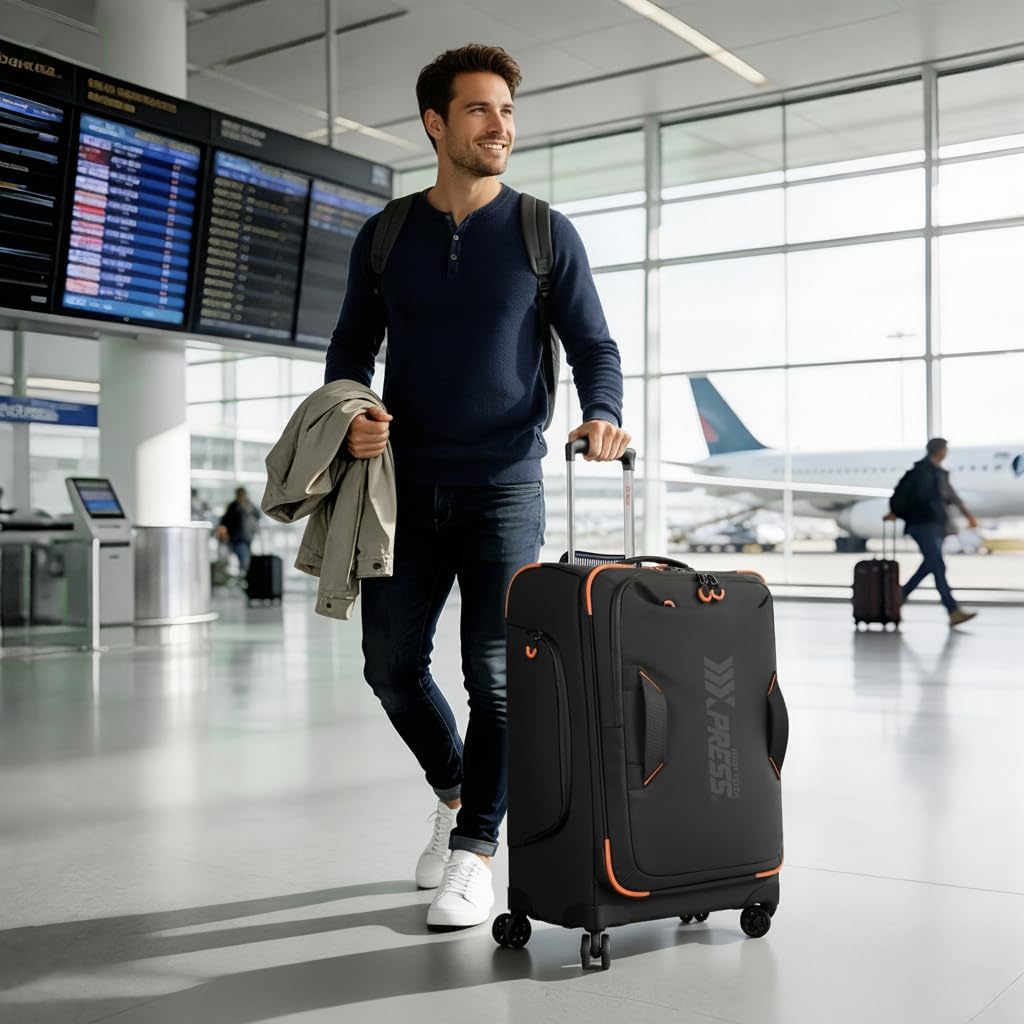 22" Luggage, Softside Suitcase w/Double Spinner Wheels, Waterproof,Lightweight Rolling Suitcases for Men/Women（Green,22in）