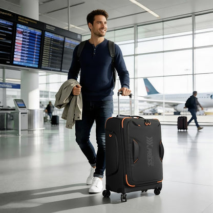 22" Luggage, Softside Suitcase w/Double Spinner Wheels, Waterproof,Lightweight Rolling Suitcases for Men/Women（Green,22in）