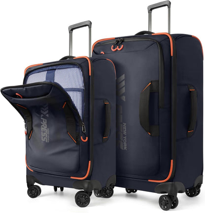 22" Luggage, Softside Suitcase w/Double Spinner Wheels, Waterproof,Lightweight Rolling Suitcases for Men/Women（Green,22in）
