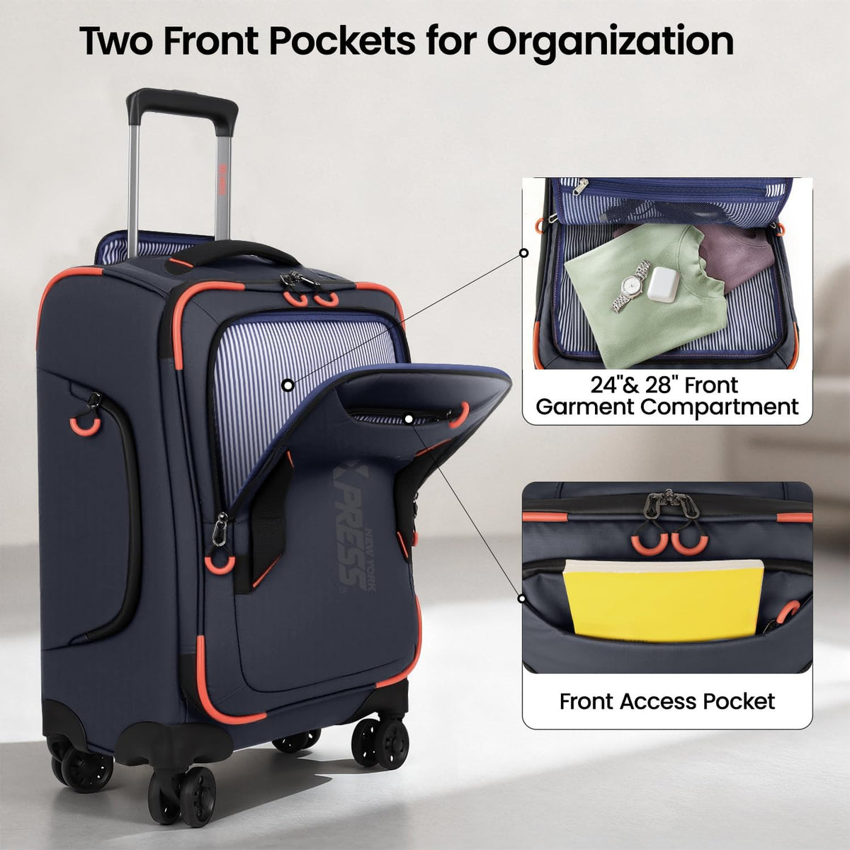 22" Luggage, Softside Suitcase w/Double Spinner Wheels, Waterproof,Lightweight Rolling Suitcases for Men/Women（Green,22in）