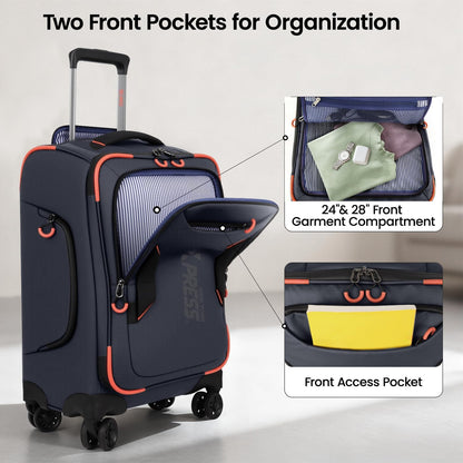 22" Luggage, Softside Suitcase w/Double Spinner Wheels, Waterproof,Lightweight Rolling Suitcases for Men/Women（Green,22in）