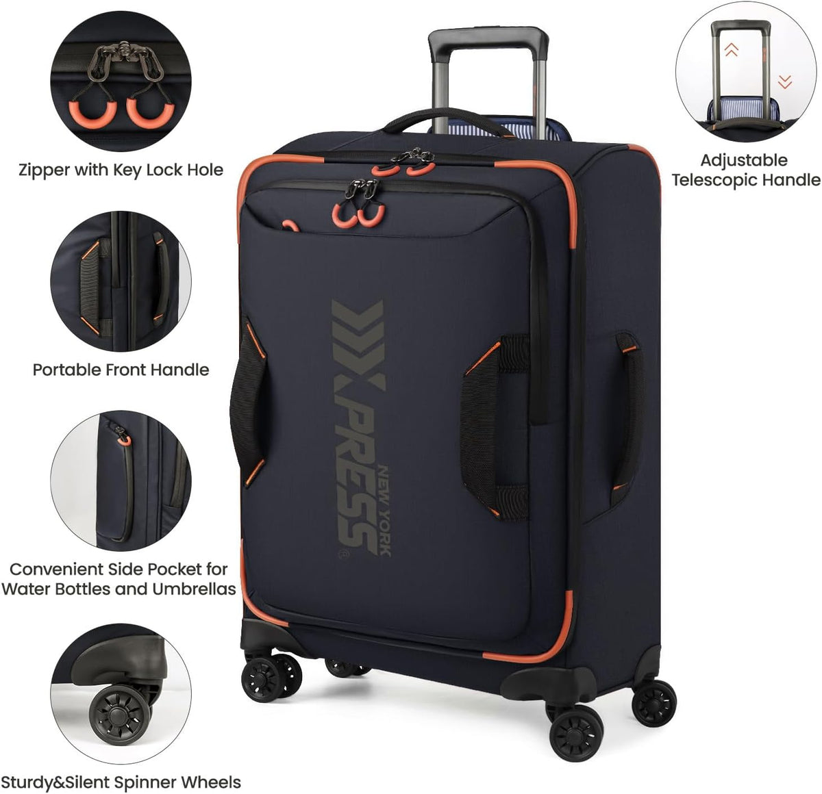 22" Luggage, Softside Suitcase w/Double Spinner Wheels, Waterproof,Lightweight Rolling Suitcases for Men/Women（Green,22in）