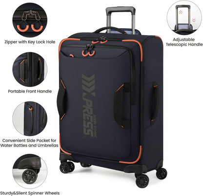 22" Luggage, Softside Suitcase w/Double Spinner Wheels, Waterproof,Lightweight Rolling Suitcases for Men/Women（Green,22in）