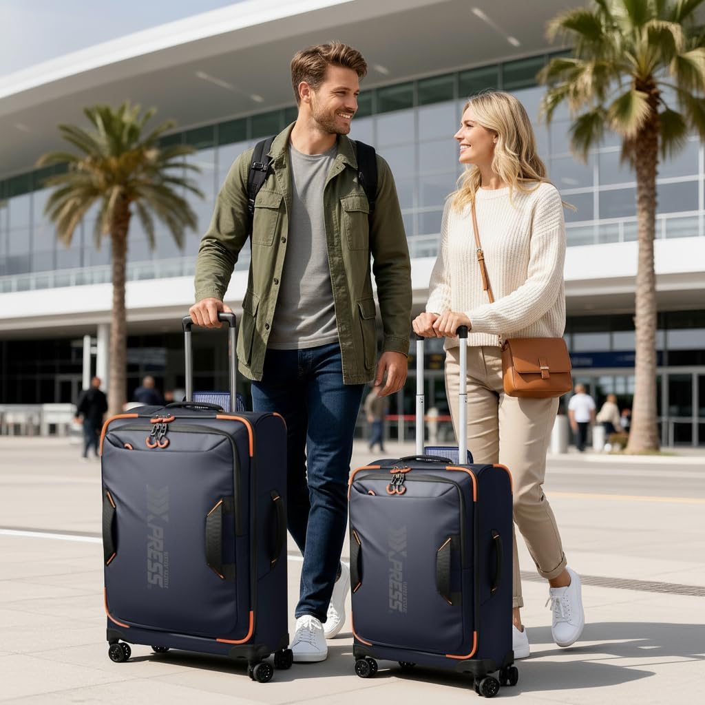 22" Luggage, Softside Suitcase w/Double Spinner Wheels, Waterproof,Lightweight Rolling Suitcases for Men/Women（Green,22in）
