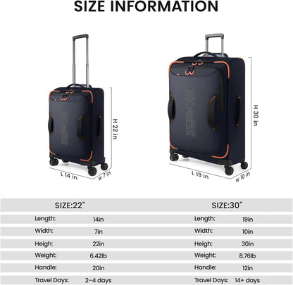 22" Luggage, Softside Suitcase w/Double Spinner Wheels, Waterproof,Lightweight Rolling Suitcases for Men/Women（Green,22in）