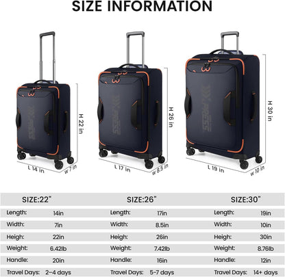 22" Luggage, Softside Suitcase w/Double Spinner Wheels, Waterproof,Lightweight Rolling Suitcases for Men/Women（Green,22in）