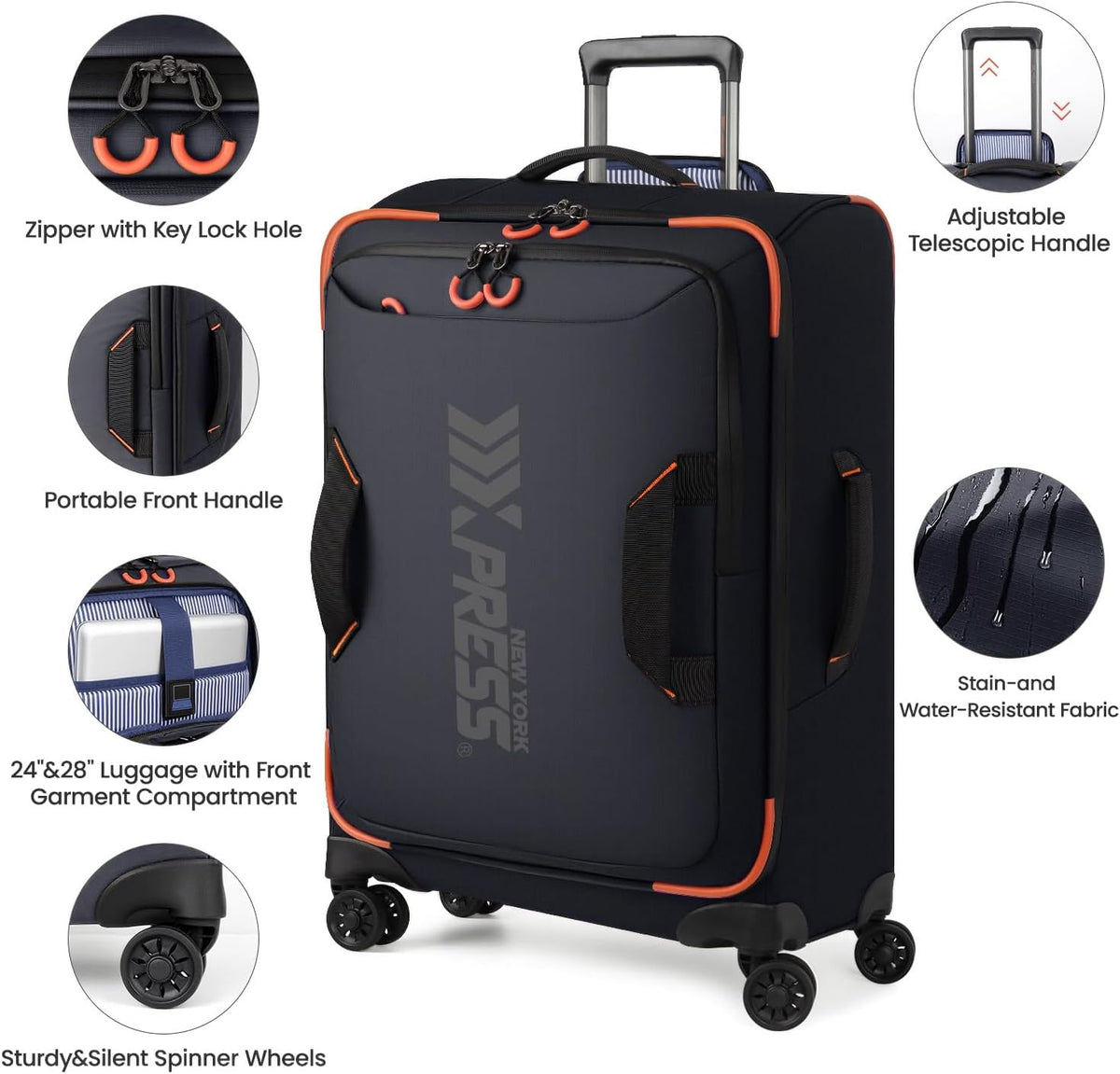 22" Luggage, Softside Suitcase w/Double Spinner Wheels, Waterproof,Lightweight Rolling Suitcases for Men/Women（Green,22in）