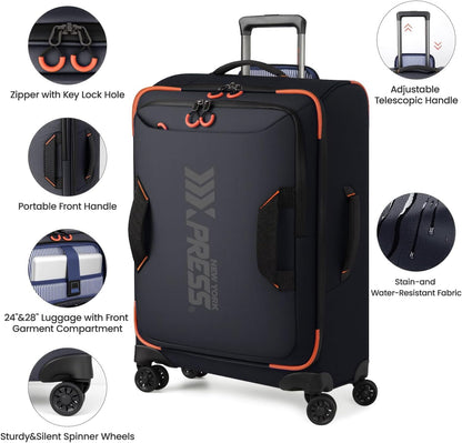 22" Luggage, Softside Suitcase w/Double Spinner Wheels, Waterproof,Lightweight Rolling Suitcases for Men/Women（Green,22in）