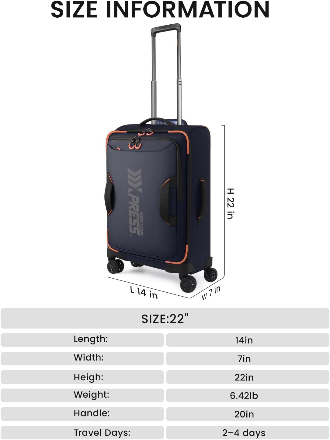 22" Luggage, Softside Suitcase w/Double Spinner Wheels, Waterproof,Lightweight Rolling Suitcases for Men/Women（Green,22in）