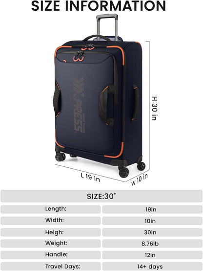 22" Luggage, Softside Suitcase w/Double Spinner Wheels, Waterproof,Lightweight Rolling Suitcases for Men/Women（Green,22in）