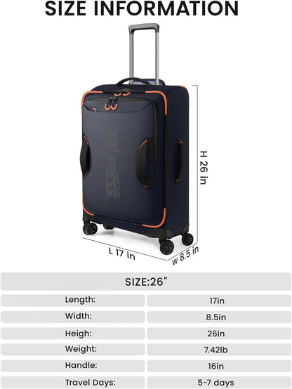 22" Luggage, Softside Suitcase w/Double Spinner Wheels, Waterproof,Lightweight Rolling Suitcases for Men/Women（Green,22in）