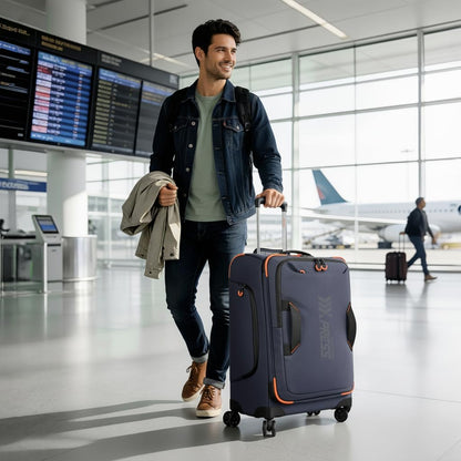 22" Luggage, Softside Suitcase w/Double Spinner Wheels, Waterproof,Lightweight Rolling Suitcases for Men/Women（Green,22in）
