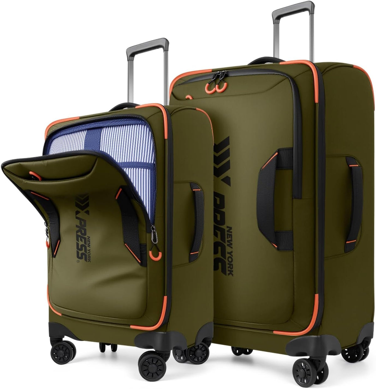 22" Luggage, Softside Suitcase w/Double Spinner Wheels, Waterproof,Lightweight Rolling Suitcases for Men/Women（Green,22in）