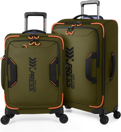 22" Luggage, Softside Suitcase w/Double Spinner Wheels, Waterproof,Lightweight Rolling Suitcases for Men/Women（Green,22in）