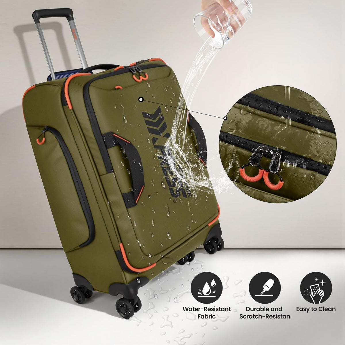 22" Luggage, Softside Suitcase w/Double Spinner Wheels, Waterproof,Lightweight Rolling Suitcases for Men/Women（Green,22in）