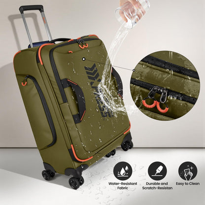 22" Luggage, Softside Suitcase w/Double Spinner Wheels, Waterproof,Lightweight Rolling Suitcases for Men/Women（Green,22in）