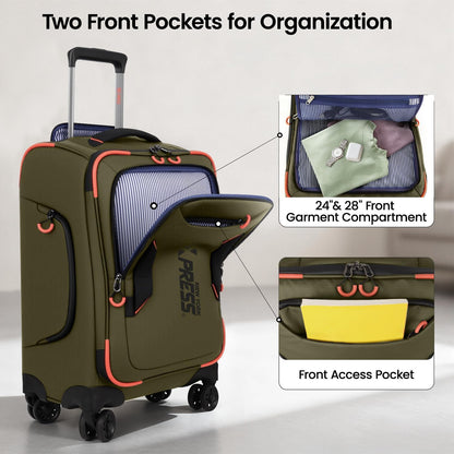 22" Luggage, Softside Suitcase w/Double Spinner Wheels, Waterproof,Lightweight Rolling Suitcases for Men/Women（Green,22in）