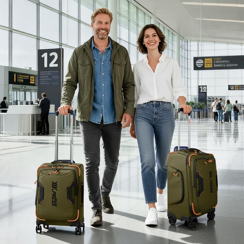 22" Luggage, Softside Suitcase w/Double Spinner Wheels, Waterproof,Lightweight Rolling Suitcases for Men/Women（Green,22in）