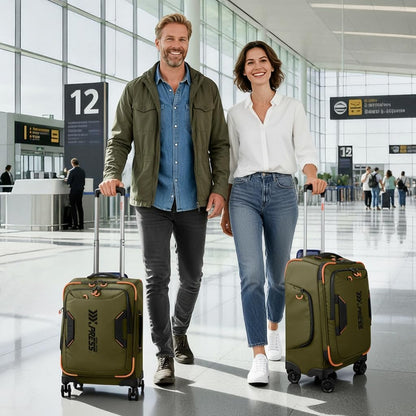 22" Luggage, Softside Suitcase w/Double Spinner Wheels, Waterproof,Lightweight Rolling Suitcases for Men/Women（Green,22in）
