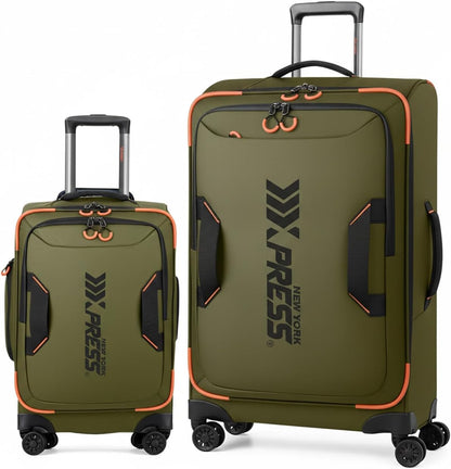 22" Luggage, Softside Suitcase w/Double Spinner Wheels, Waterproof,Lightweight Rolling Suitcases for Men/Women（Green,22in）