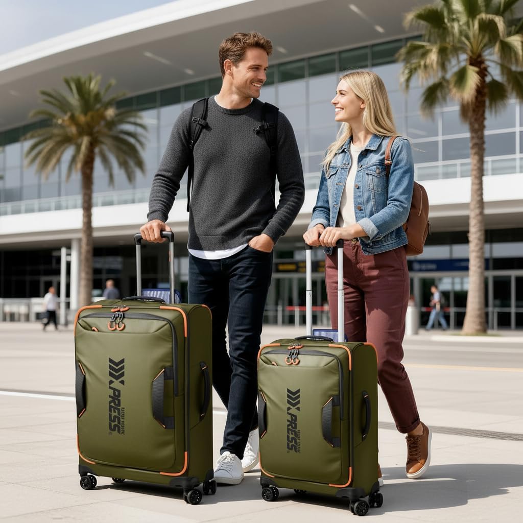 22" Luggage, Softside Suitcase w/Double Spinner Wheels, Waterproof,Lightweight Rolling Suitcases for Men/Women（Green,22in）