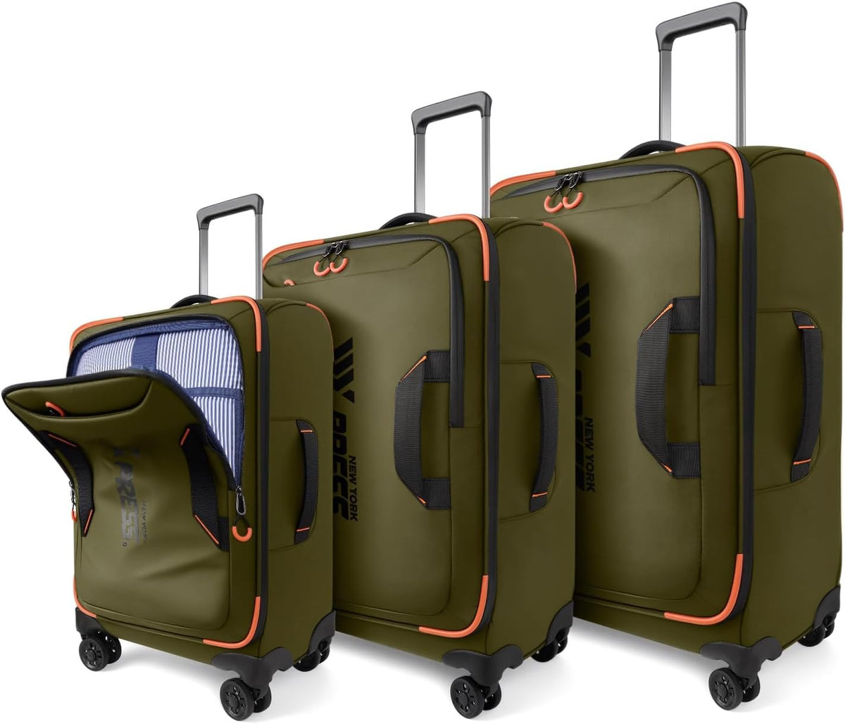 22" Luggage, Softside Suitcase w/Double Spinner Wheels, Waterproof,Lightweight Rolling Suitcases for Men/Women（Green,22in）