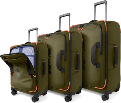 22" Luggage, Softside Suitcase w/Double Spinner Wheels, Waterproof,Lightweight Rolling Suitcases for Men/Women（Green,22in）