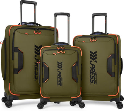 22" Luggage, Softside Suitcase w/Double Spinner Wheels, Waterproof,Lightweight Rolling Suitcases for Men/Women（Green,22in）