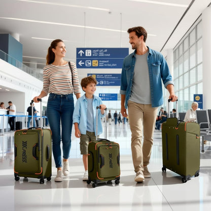 22" Luggage, Softside Suitcase w/Double Spinner Wheels, Waterproof,Lightweight Rolling Suitcases for Men/Women（Green,22in）