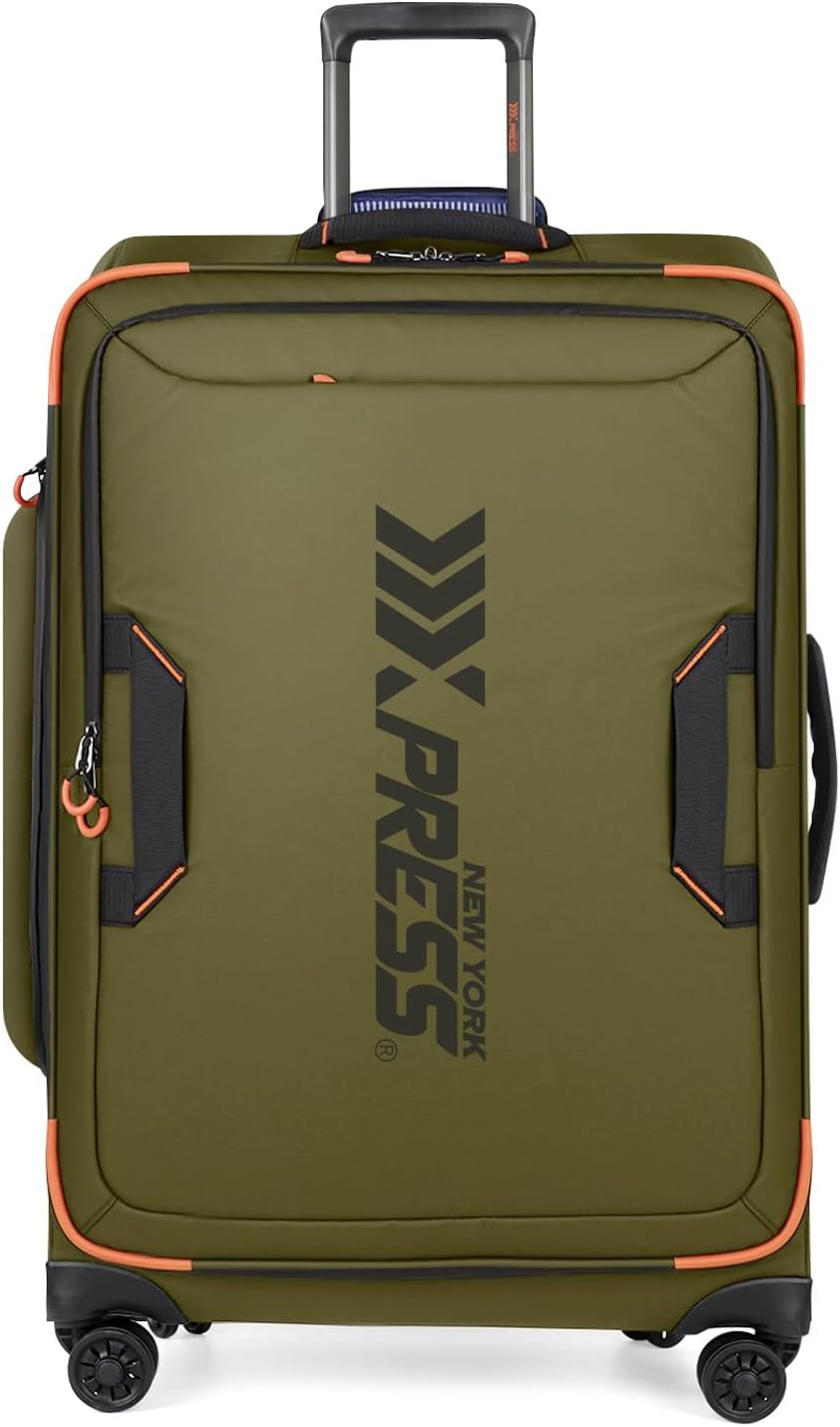 22" Luggage, Softside Suitcase w/Double Spinner Wheels, Waterproof,Lightweight Rolling Suitcases for Men/Women（Green,22in）