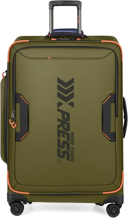 22" Luggage, Softside Suitcase w/Double Spinner Wheels, Waterproof,Lightweight Rolling Suitcases for Men/Women（Green,22in）