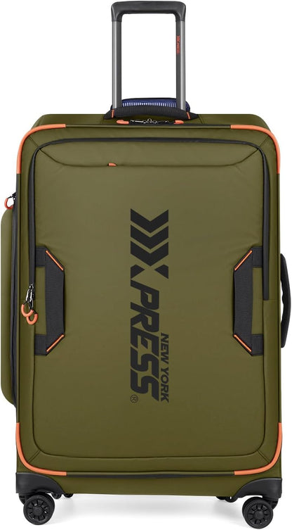 22" Luggage, Softside Suitcase w/Double Spinner Wheels, Waterproof,Lightweight Rolling Suitcases for Men/Women（Green,22in）