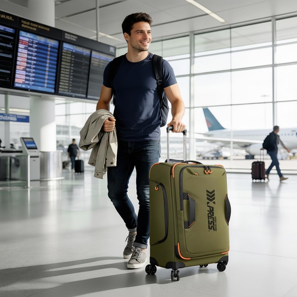 22" Luggage, Softside Suitcase w/Double Spinner Wheels, Waterproof,Lightweight Rolling Suitcases for Men/Women（Green,22in）
