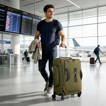 22" Luggage, Softside Suitcase w/Double Spinner Wheels, Waterproof,Lightweight Rolling Suitcases for Men/Women（Green,22in）