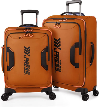 22" Luggage, Softside Suitcase w/Double Spinner Wheels, Waterproof,Lightweight Rolling Suitcases for Men/Women（Green,22in）